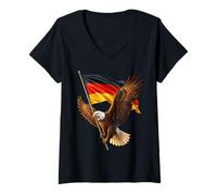 Women's Majestic Eagle Soaring with The German National Flag V-Neck T-Shirt