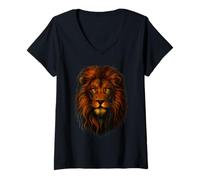 Womens Majestic Lion Head Colorful Wild Animal King of Jungle V-Neck T-Shirt