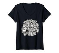 Womens Majestic Lion Mandala Art Spiritual Lion Head Lion V-Neck T-Shirt