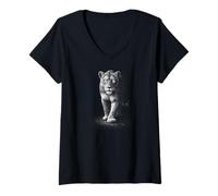 Women's Majestic Lioness Walking Forward African Wildlife V-Neck T-Shirt