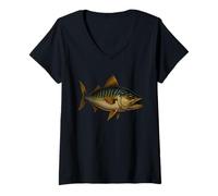 Womens Majestic Mackerel Realistic Fish V-Neck T-Shirt