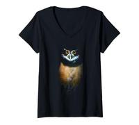 Women's Majestic Owl Portrait Nocturnal Beauty for Bird Lovers V-Neck T-Shirt