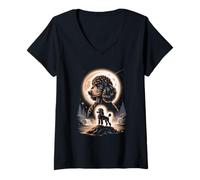 Women's Majestic Poodle Under Moon By Waterfalls V-Neck T-Shirt