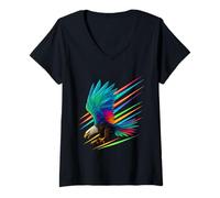 Womens Majestic Rainbow Winged Bald Eagle in Flight V-Neck T-Shirt