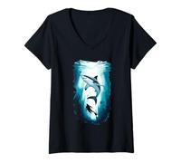 Womens Majestic Shark Diver Marine Life Exploration V-Neck T-Shirt