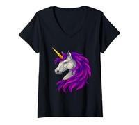 Womens Majestic Stained Glass Unicorn Fantasy Artwork V-Neck T-Shirt