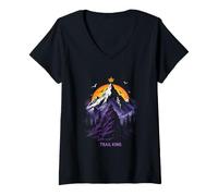 Women's Majestic Trail King Mountain Landscape with Crown V-Neck T-Shirt