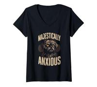 Womens Majestically Anxious Brussels Griffon Dog Owner Humor V-Neck T-Shirt