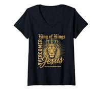 Women's Majesty King Feline Overcomer Quote Design V-Neck T-Shirt