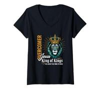 Women's Majesty King Feline Overcomer Quote Design V-Neck T-Shirt