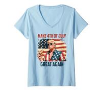 Womens Make 4th Of July Great Again Patriotic Firework Donald Trump V-Neck T-Shirt