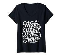 Women's Make a Joyful Noise Psalm 100:1 Christian Bible Verse V-Neck T-Shirt