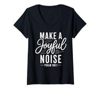 Women's Make a Joyful Noise Psalm 100:1 Christian Bible Verse V-Neck T-Shirt