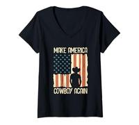 Womens Make America Cowgirl Cowboy Again Western 4th Of July Gifts V-Neck T-Shirt