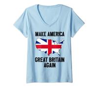 Womens Make America Great Britain Again Shirt Funny Political Gift V-Neck T-Shirt