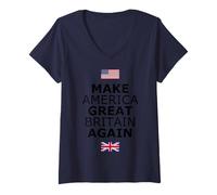 Women's Make America Great Britain Again T-Shirt w/Flags Black Text V-Neck T-Shirt