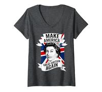 Women's Make America Great Britain Again V-Neck T-Shirt, Dark Heather Grey, Large