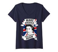 Women's Make America Great Britain Again V-Neck T-Shirt, Navy Blue, Medium