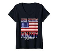 Womens Make America Healthy Again Strong Country of Healthy People V-Neck T-Shirt