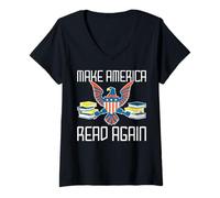 Womens Make America Read Again with Eagle Books USA Pride V-Neck T-Shirt