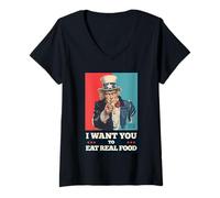 Womens Make American Healthy Again Eat Real Food Inspiration USA V-Neck T-Shirt