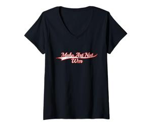Women's Make Art Not War Peace Activist Creative Spirit Vintage V-Neck T-Shirt