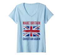 Women's Make Britain Christian Again - UK Patriot Graphic V-Neck T-Shirt