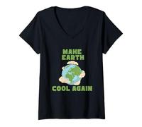 Womens Make Earth Cool Again - Eco Friendly Sustainability V-Neck T-Shirt