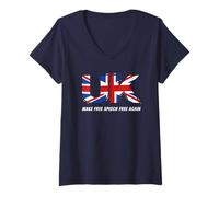 Womens Make Free Speech Free Again: UK Flag Conservative V-Neck T-Shirt
