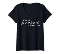 Womens Make Heaven Crowded Women's Fashion Top Christian Slogan V-Neck T-Shirt