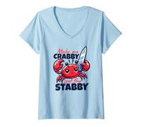 Womens Make Me Crabby Get The Stabby Funny Angry Kawaii Crab V-Neck T-Shirt