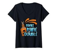 Womens Make Mine a Double Whiskey Shot Drink Shots liquior Drinkers V-Neck T-Shirt