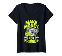 Women's Make Money No Friends Graphic for Entrepreneurs Business V-Neck T-Shirt