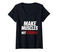 Women's Make Muscles Not Excuses Gym Workout Fitness V-Neck T-Shirt