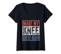 Womens Make My Knee Great Again US Flag Retro Replacement Surgery V-Neck T-Shirt