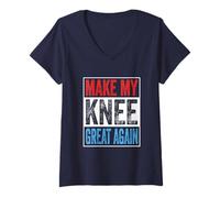 Womens Make My Knee Great Again US Flag Retro Replacement Surgery V-Neck T-Shirt