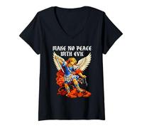 Women's Make No Peace with Evil Saint Michael Archangel V-Neck T-Shirt