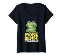 Women's Make Sense Common Again Frog Sarcastic Witty Humor V-Neck T-Shirt