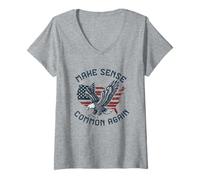Womens Make Sense Common Again Funny Politics Saying American Eagle V-Neck T-Shirt