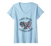 Womens Make Sense Common Again Funny Politics Saying American Flag V-Neck T-Shirt