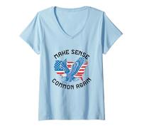 Womens Make Sense Common Again Funny Politics Saying American Flag V-Neck T-Shirt