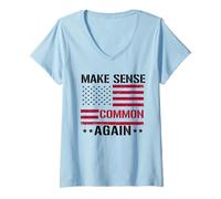 Womens Make Sense Common Again Funny Politics Saying American Flag V-Neck T-Shirt