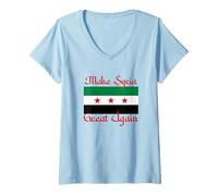 Womens Make Syria Great Again Syrian Flag Freedom Democracy V-Neck T-Shirt