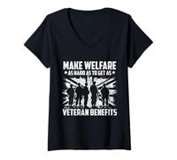 Womens Make Welfare As Hard As to Get As Veteran Benefits Flag UK V-Neck T-Shirt