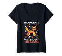 Womens Making Cats Without The Claws Funny Balloon Artist Cat Lover V-Neck T-Shirt