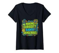Women's Making Curiosity Slightly Dangerous - Science Teacher STEM V-Neck T-Shirt
