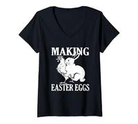 Womens Making Easter Eggs Rude Easter Bunny And Chicken V-Neck T-Shirt