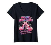 Women's Making Herstory One Sassy Step at a Time V-Neck T-Shirt