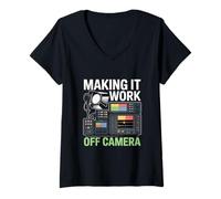 Women's Making It Work Off Camera Film Crew Design V-Neck T-Shirt