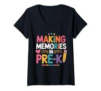 Womens Making Memories in Pre-K Funny V-Neck T-Shirt